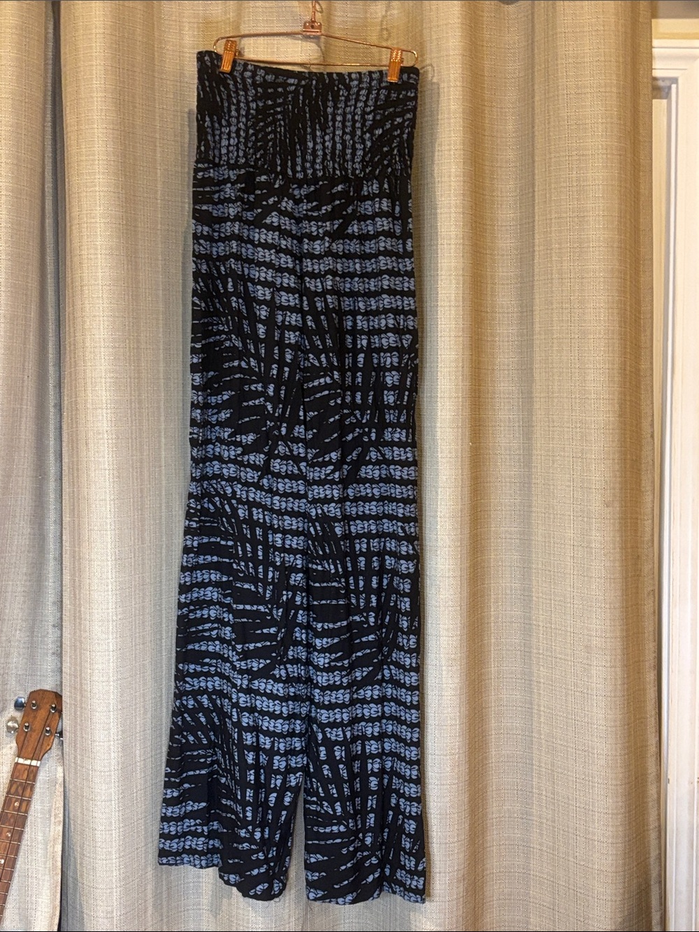 Hula Bay Strapless Black and Grey pikake lei Maxi Romper with Smocked Bodice XL